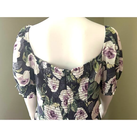 Bohme Delilah Midi Dress Floral NWT Lavender Ruching Lined Size Large - Picture 14 of 16